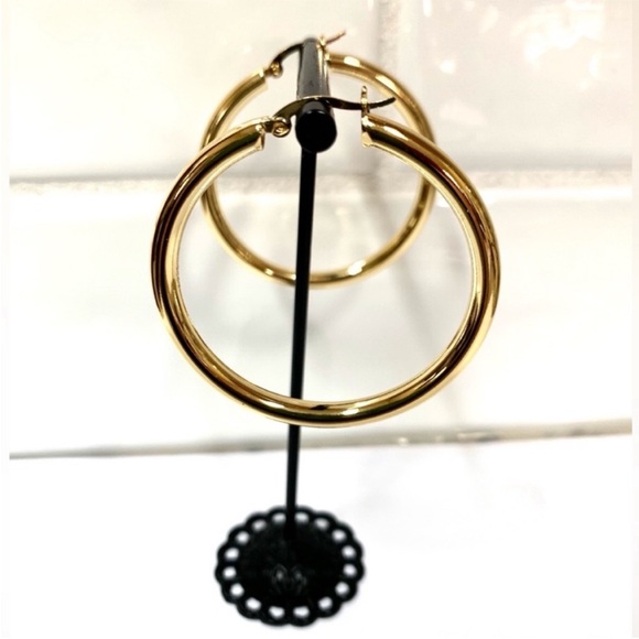 Sterling S925 14K Yellow Gold Plated Classic New Hoop Earrings - Picture 2 of 6